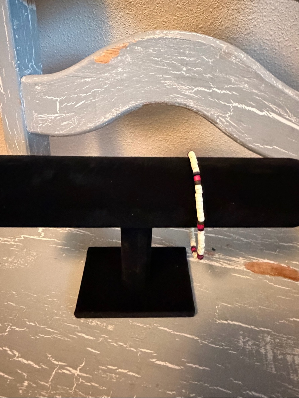 Handmade White, Red, and Black Beaded Anklet